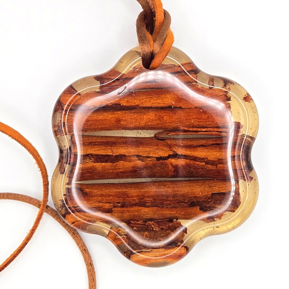 Unique‎ Large Handmade Wood Resin Pendant Necklace Flower Shape Natural Material